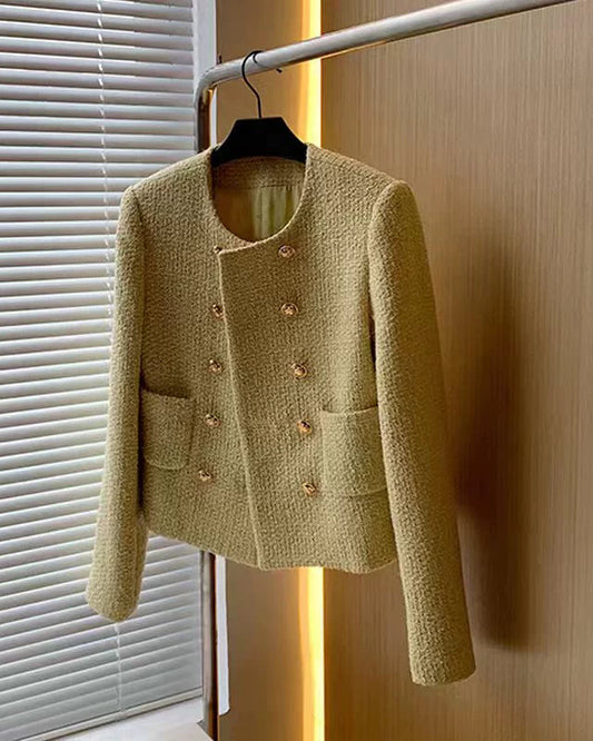 Elegant Double-Breasted Tweed Jacket 00345