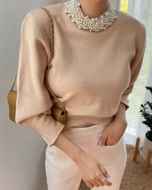 Pearl Collar Knit Top 00421