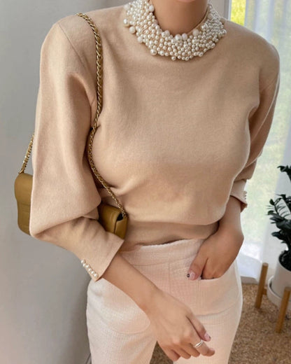 Pearl Collar Knit Top 00421