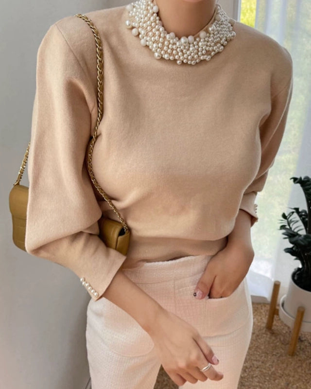Pearl Collar Knit Top 00421
