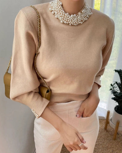 Pearl Collar Knit Top 00421