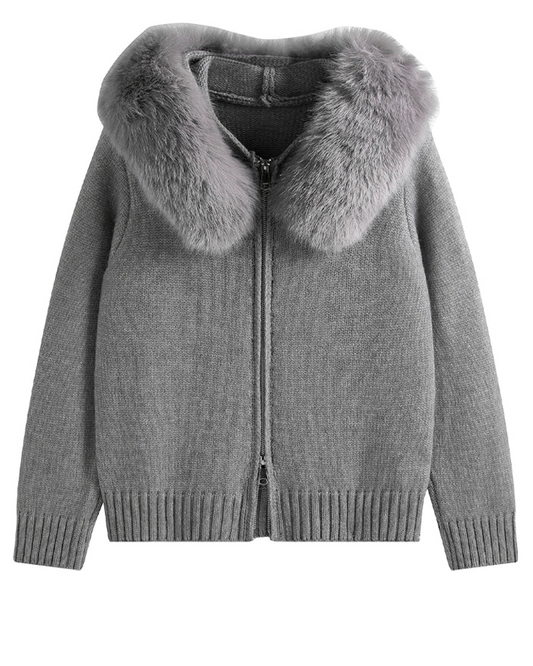 Winter Faux Fur Trimmed Knit Outerwear 00562
