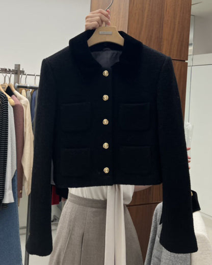 Black Collar Pocket Detail Jacket 00187