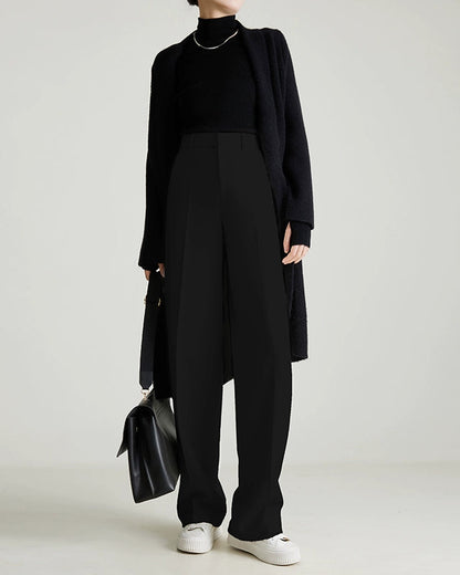 Wool-Blended High-Rise Wide Trousers 00494