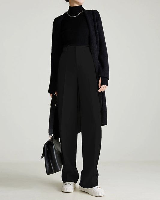 Wool-Blended High-Rise Wide Trousers 00494