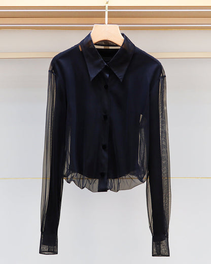 Black Tulle Long Sleeve Shirt 00133