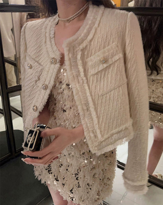 Chic Cream Cropped Blazer 00355