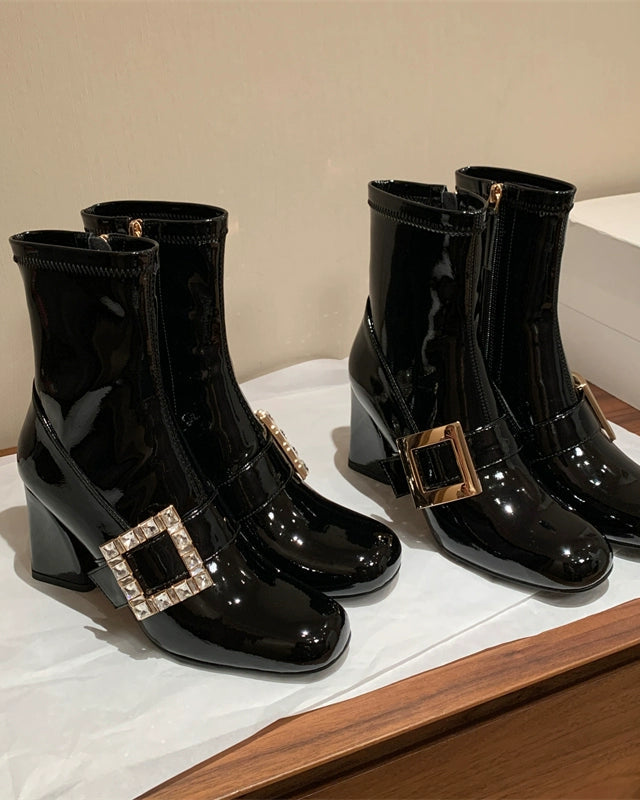 Crystal Buckle Patent Boots 00427