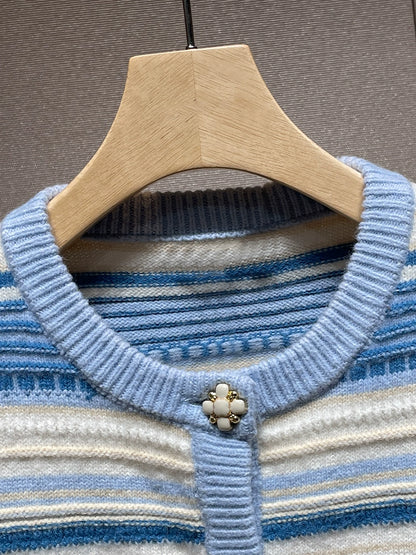 Blue Striped Cardigan with Bijou Botton 00029