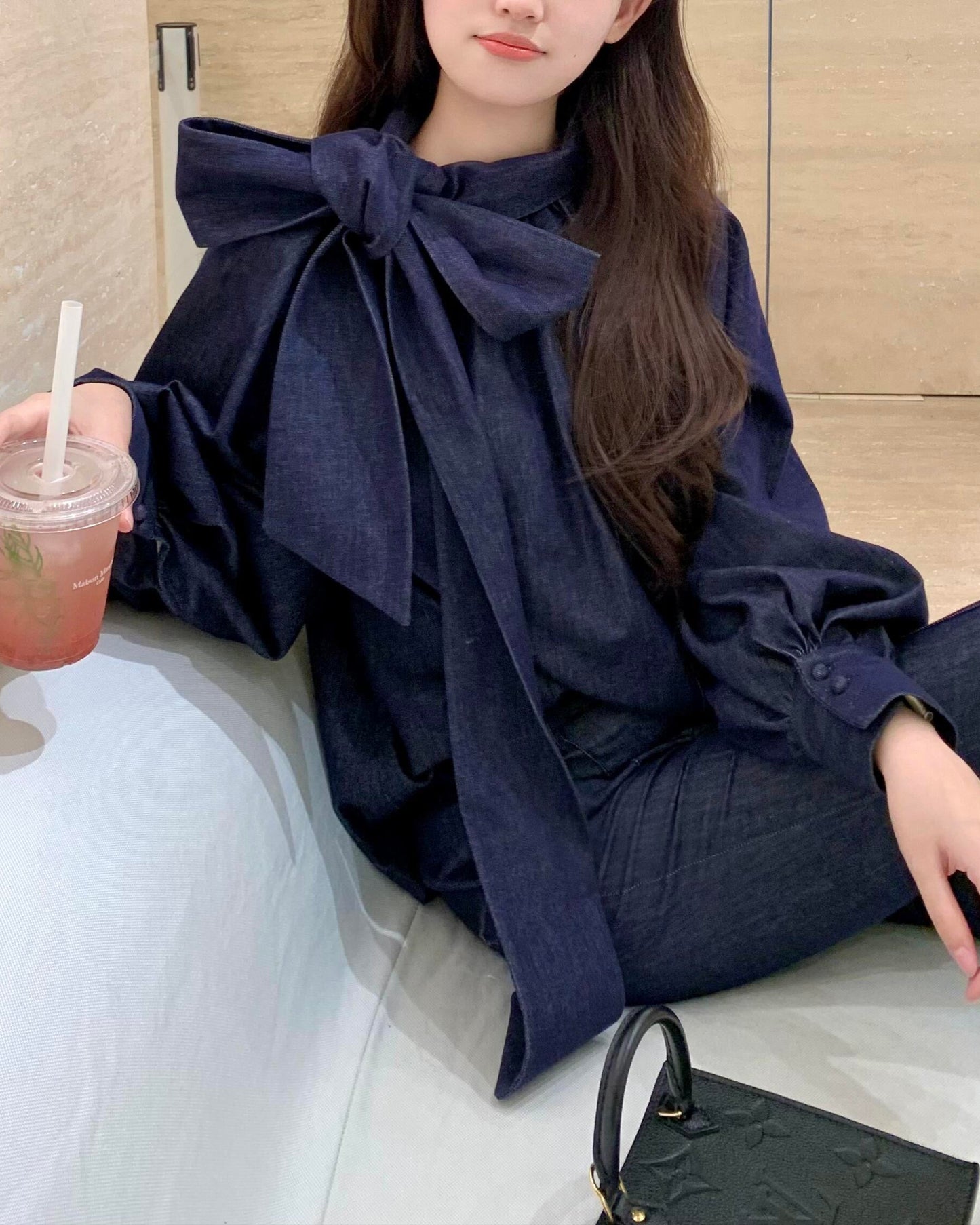 Grand Bow Denim Blouse 00239