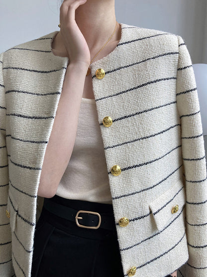 Striped Tweed Jacket with Gold Buttons 00153