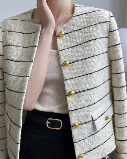 Striped Tweed Jacket with Gold Buttons 00153