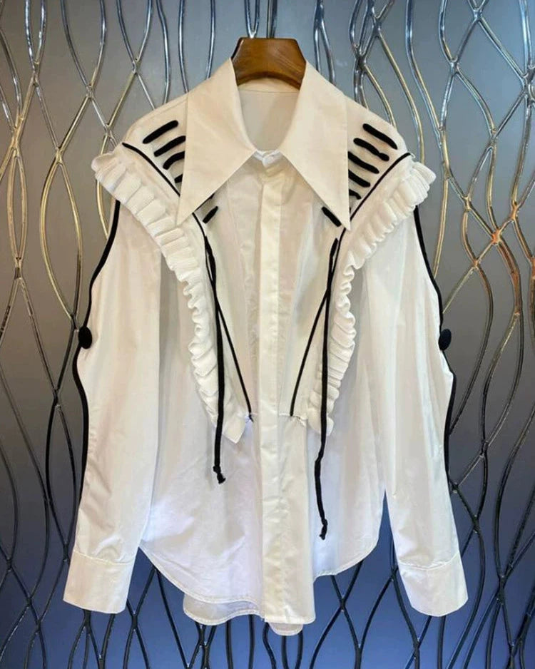 Sharp Collar and Black Tie Shirt 00103