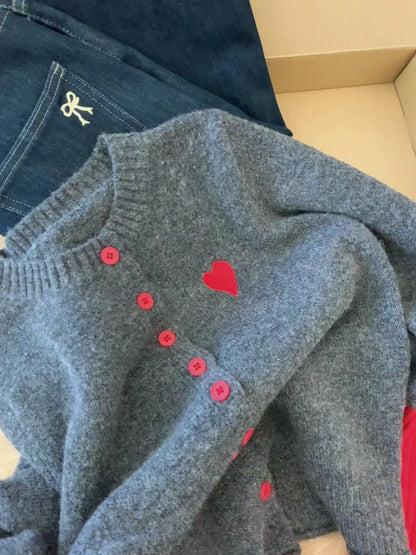 Heart Accent Knit Cardigan 00349