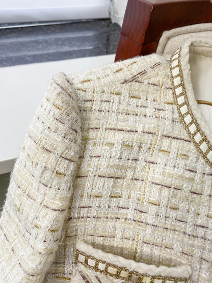 Ivory Chain Trim Tweed Jacket 00149