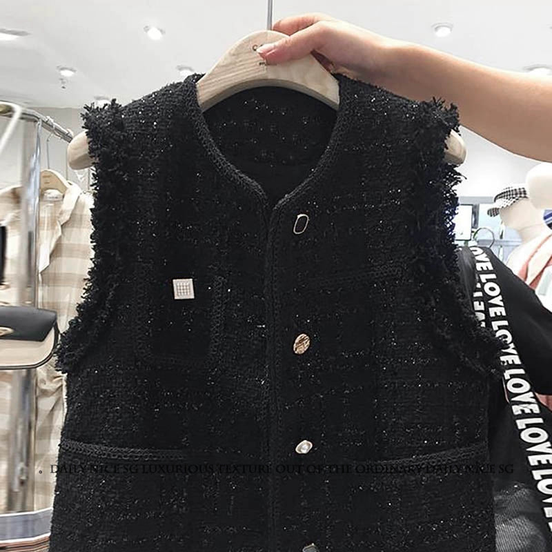 Shiny Tweed Fringe Vest 00304