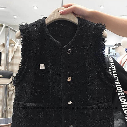 Shiny Tweed Fringe Vest 00304