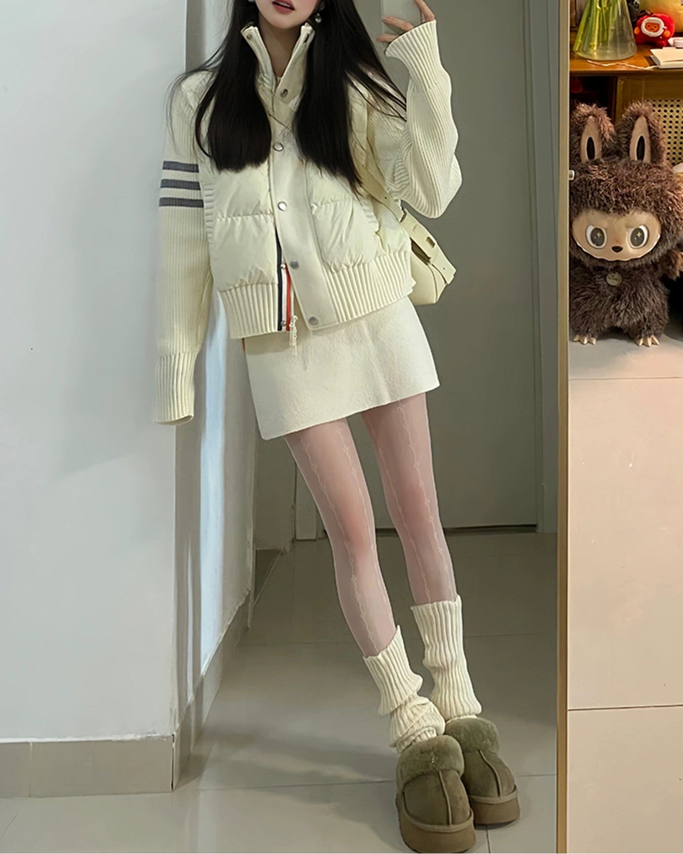 Short Knit Panel Down Jacket 00470