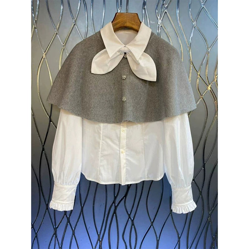 White Shirt with Gray Cape 00088