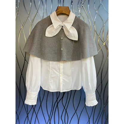 White Shirt with Gray Cape 00088